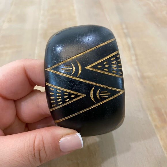 Dark Brown Wood Carved Light Bangle Bracelet - Picture 2 of 16